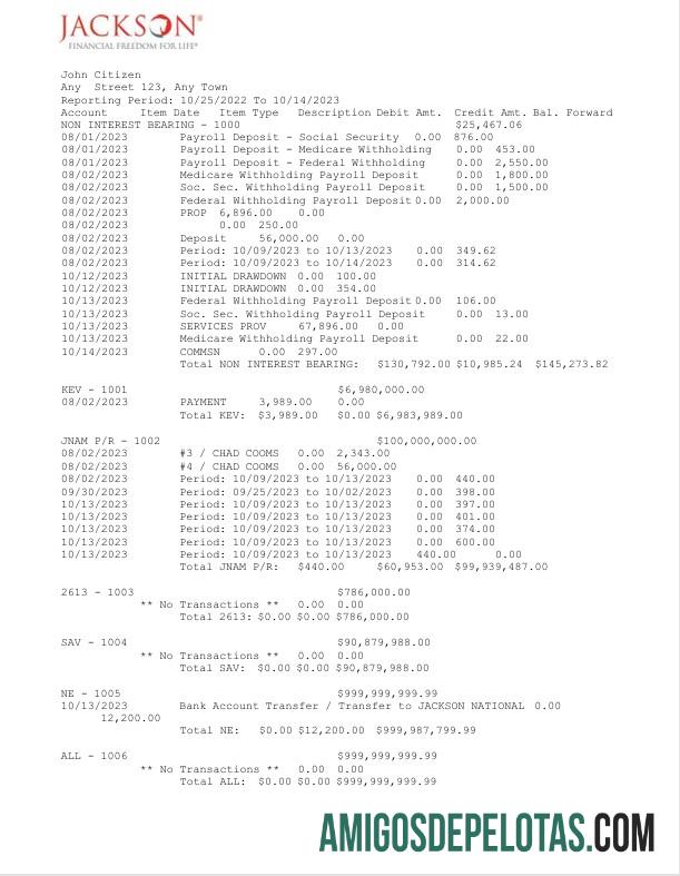 em branco EUA Jackson National modelo de extrato bancário Word e PDF, 2 páginas
